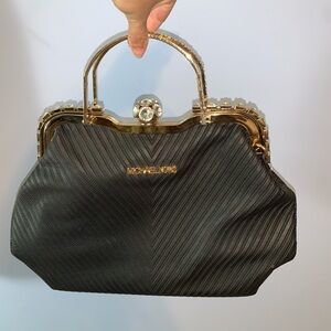 “Michael Kors” Black and Gold  rhinestone jumbo kiss clasp Women's handBag purse